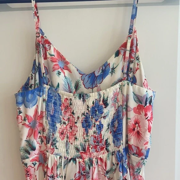 Gap Knee Length V-Neck Blue & Pink & White Floral Dress - Size XS - Picture 2 of 4